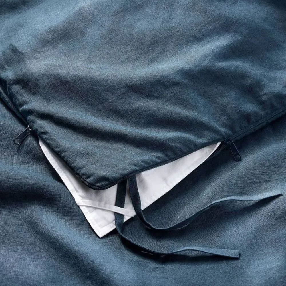 Casaluna Blue and Cream Linen Duvet Cover Set